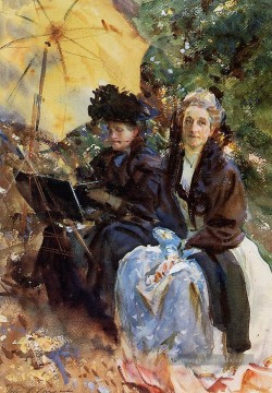 Mlle Wedewood et Mlle Sargent Sketching John Singer Sargent Peinture à l'huile